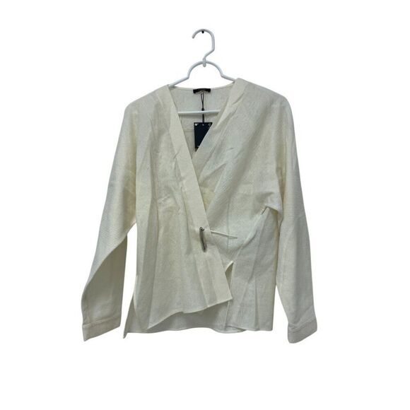 Massimo Dutti Women Shirt XS Cream Wool Cotton Surplice Neckline 5133/791 NWT - Picture 2 of 12